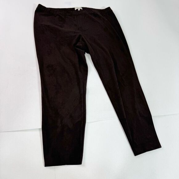 Talbots Pants Women 20W Brown Stretch Faux Leather Suede Velour Pull on Tapered - Picture 1 of 10